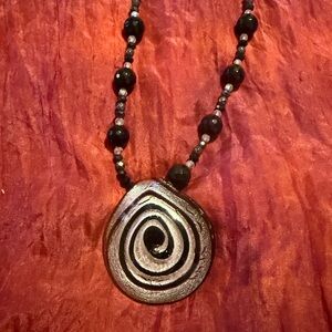 🌚 HAND MADE 🌚 Tourmaline Hematite Quartz Onyx Glass Blown Swirl Necklace